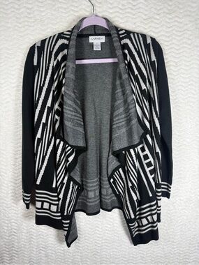 Carmen Black & Gray Waterfall Geometric Sweater Cardigan